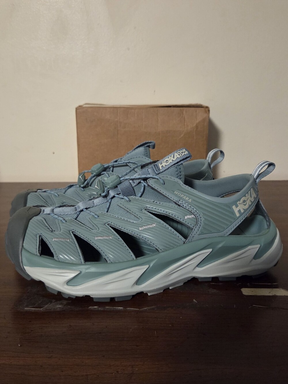 HOKA ONE ONE Hopara Women Size 9.5 Hiking Water Sandals Thyme Blue 1106535